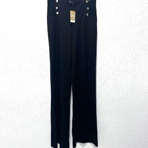Suzanne Betro Black Button-Accent Pants Medium